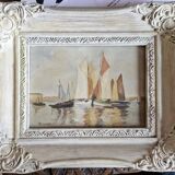 Peinture à l'huile marine cadre bois
