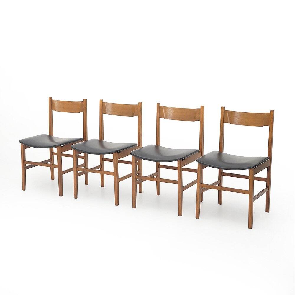 Chaises en bois vintage avec siège rembourré, années 1950, lot de 4