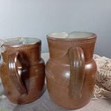 Duo d'anciens pots à lait en grès de Bonny, 50 cl vintage France