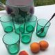 6 Verres à eau droits en verre vert hauteur 8cm