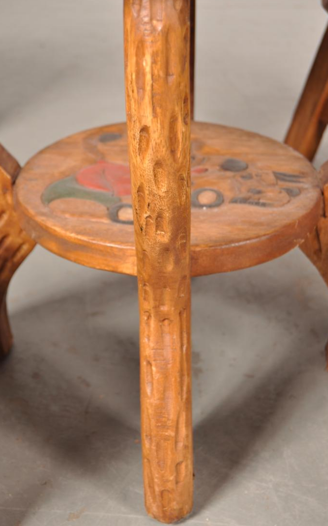 Table children and winnie The Pooh in oak stools, 1950 s