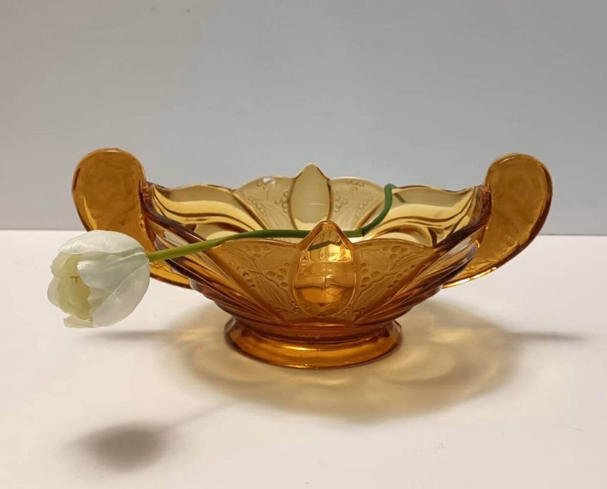 Art Deco Amber Blown Glass Bowl or Centerpiece by Brockwitz, Germany