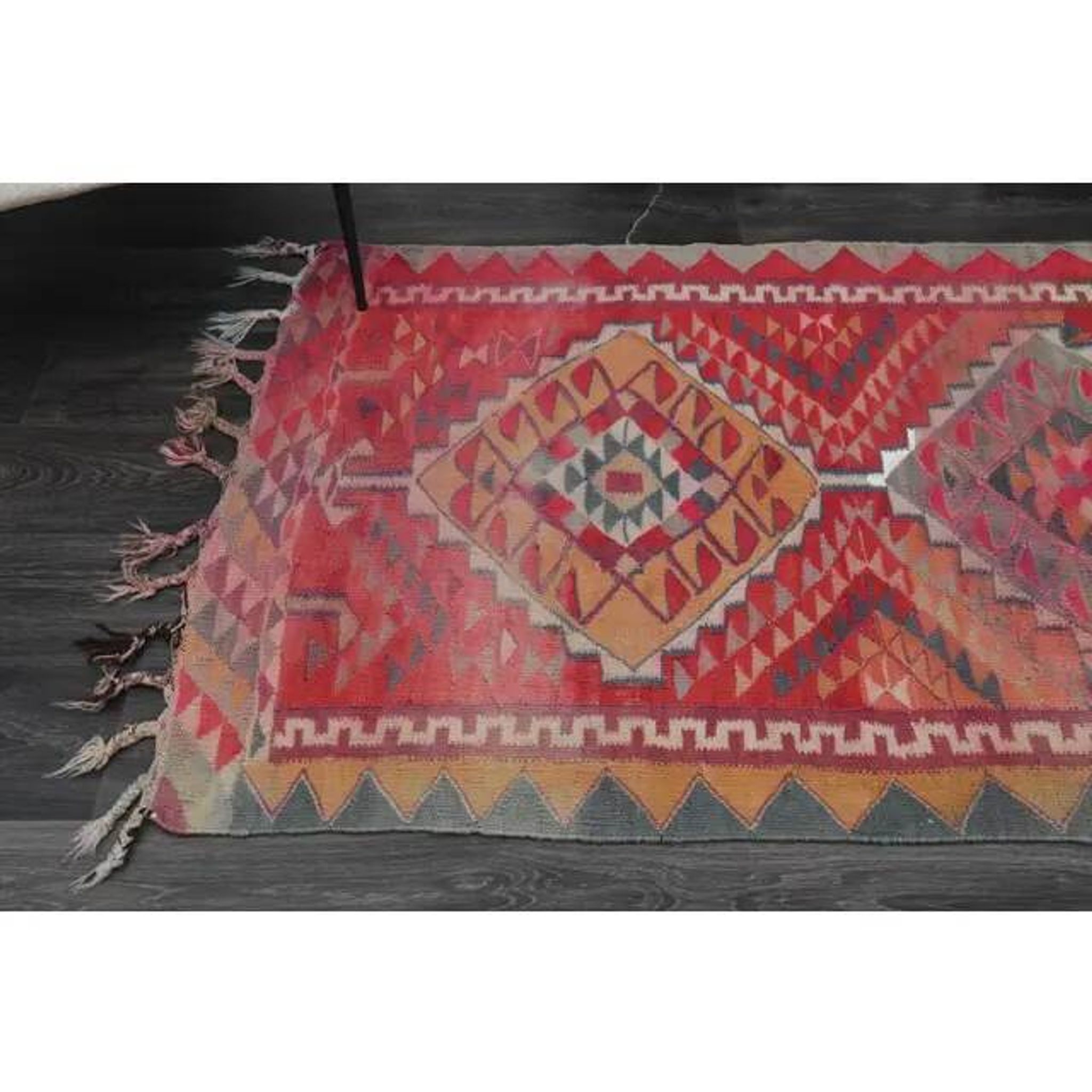 1970s Vintage Turkish Oushak Handmade Wool Cotton Pink Runner Rug 100x322