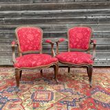 Paire de fauteuils en bois naturel de style Louis XV XIXème siècle