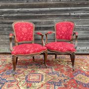 Pair of armchairs in natural wood style Louis XV XIXth century