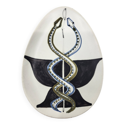Coupe Vide poche Roger capron décor Serpents en céramique France 1950