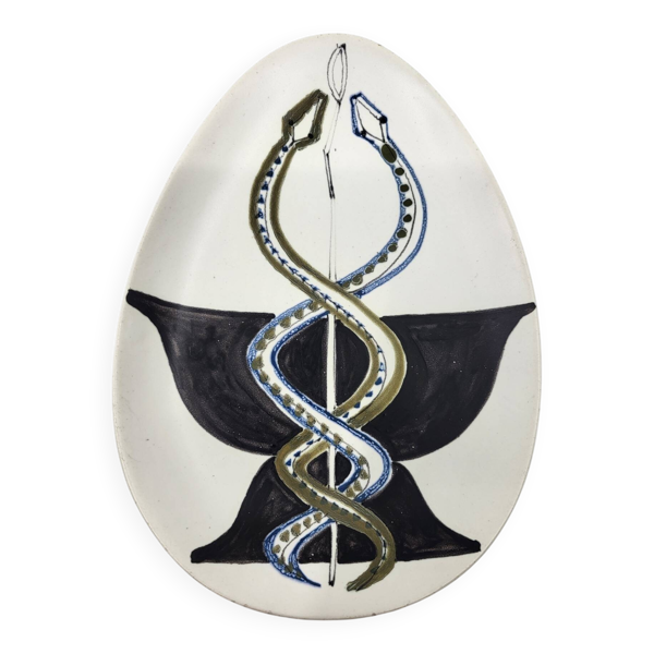 Coupe Vide poche Roger capron décor Serpents en céramique France 1950
