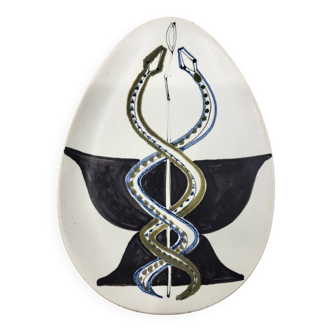 Cup Vide Poche Roger Capron Serpents decor ceramic France 1950