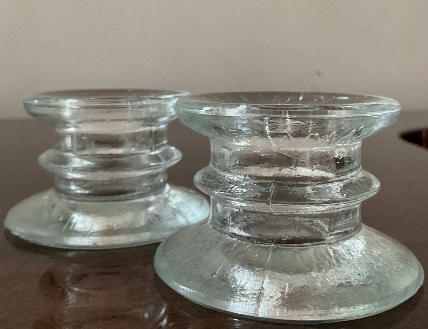 Series 6 vintage candlesticks pressed molded glass paste