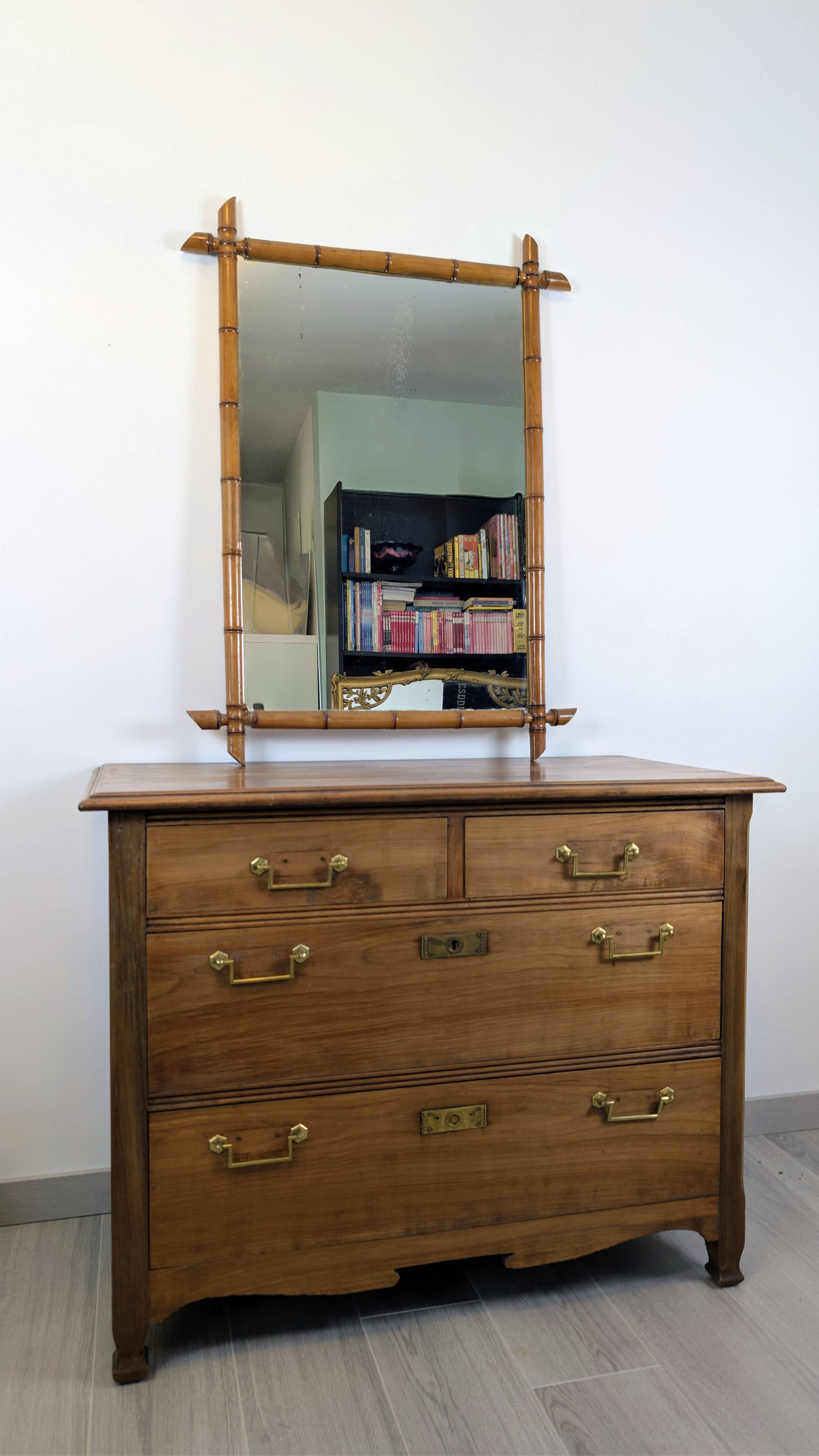 Vintage wooden mirror with bamboo imitation 102 x 75 cm – Exotic spirit