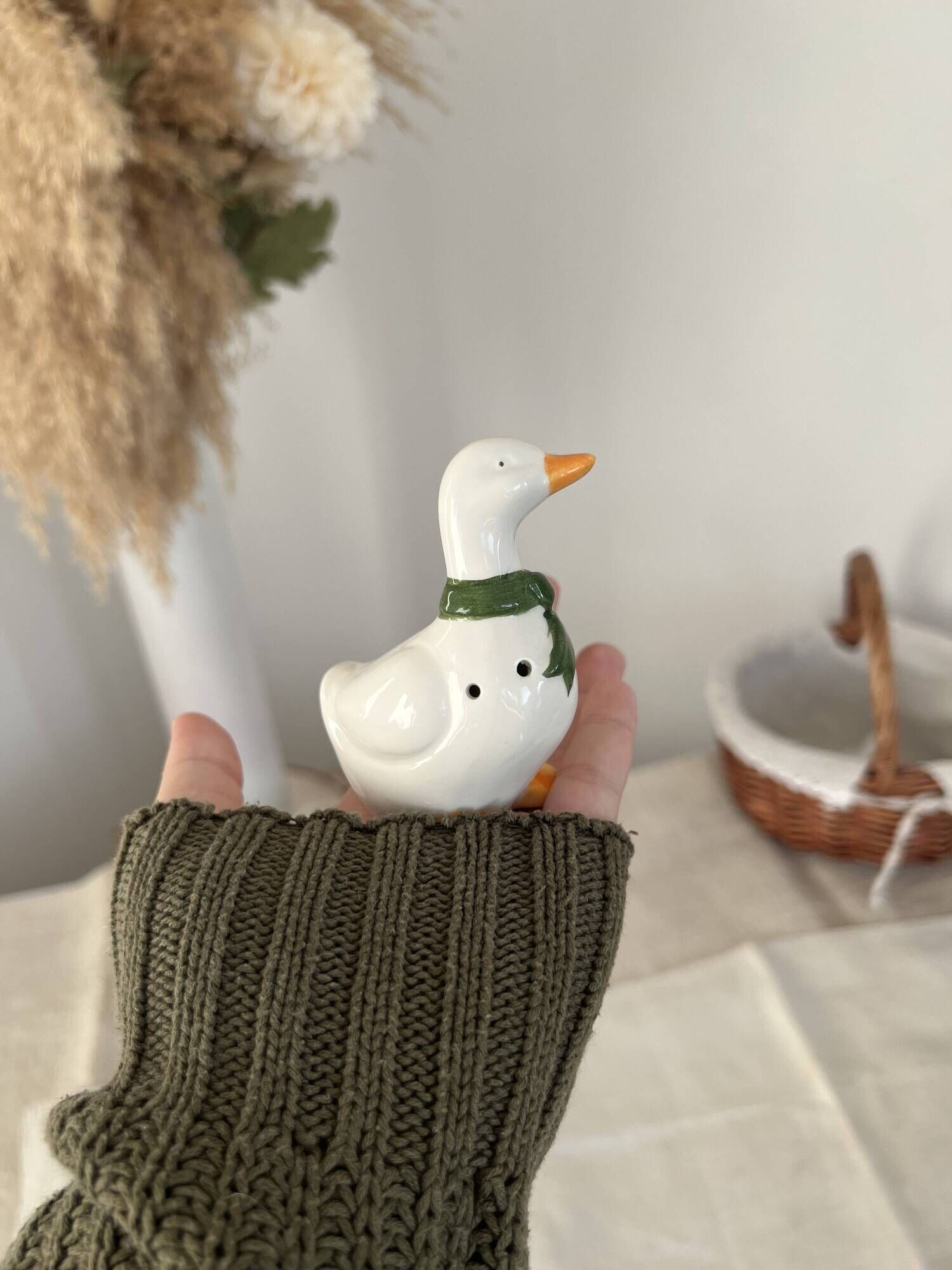 Vintage porcelain salt and pepper shaker in the shape of cottage core geese