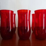6 verres à eau verre soufflé vintage rouge rubis 1960