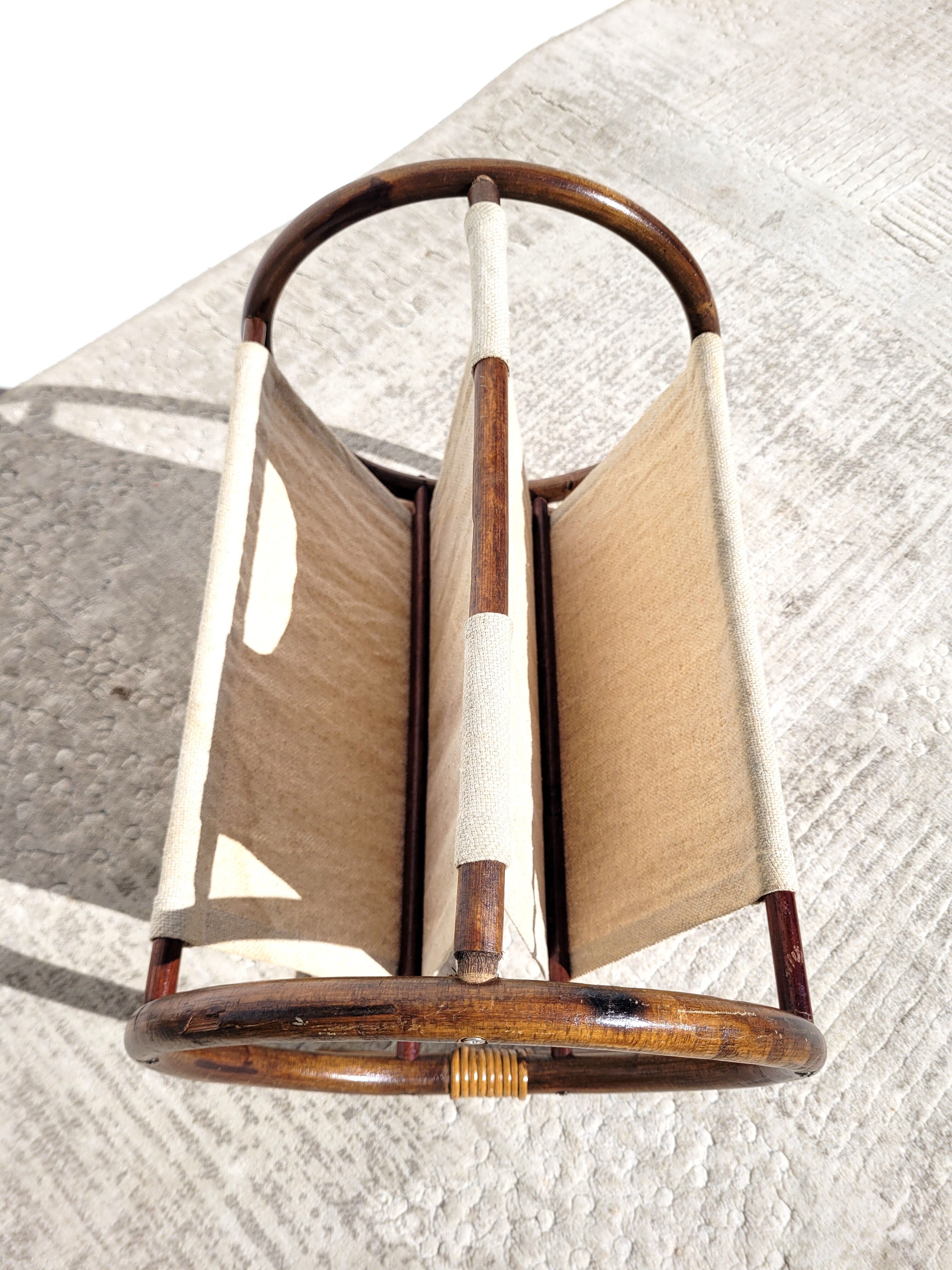 Door magazines rattan canvas ecru round