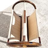 Door magazines rattan canvas ecru round