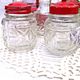 Table condiment server red metal turntable 6 vintage pieces