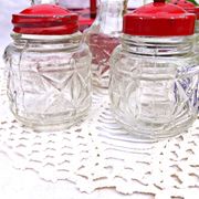Table condiment server red metal turntable 6 vintage pieces