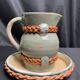 Vintage set of pitcher and saucer, Puisaye stoneware, 20th century