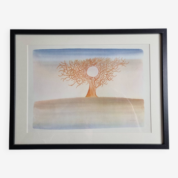 Vintage reproduction after “The Thinking Tree” by Folon, framed, 1974, 42 cm x 31 cm