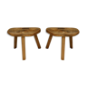 Pair of brutalist oak tripod stools