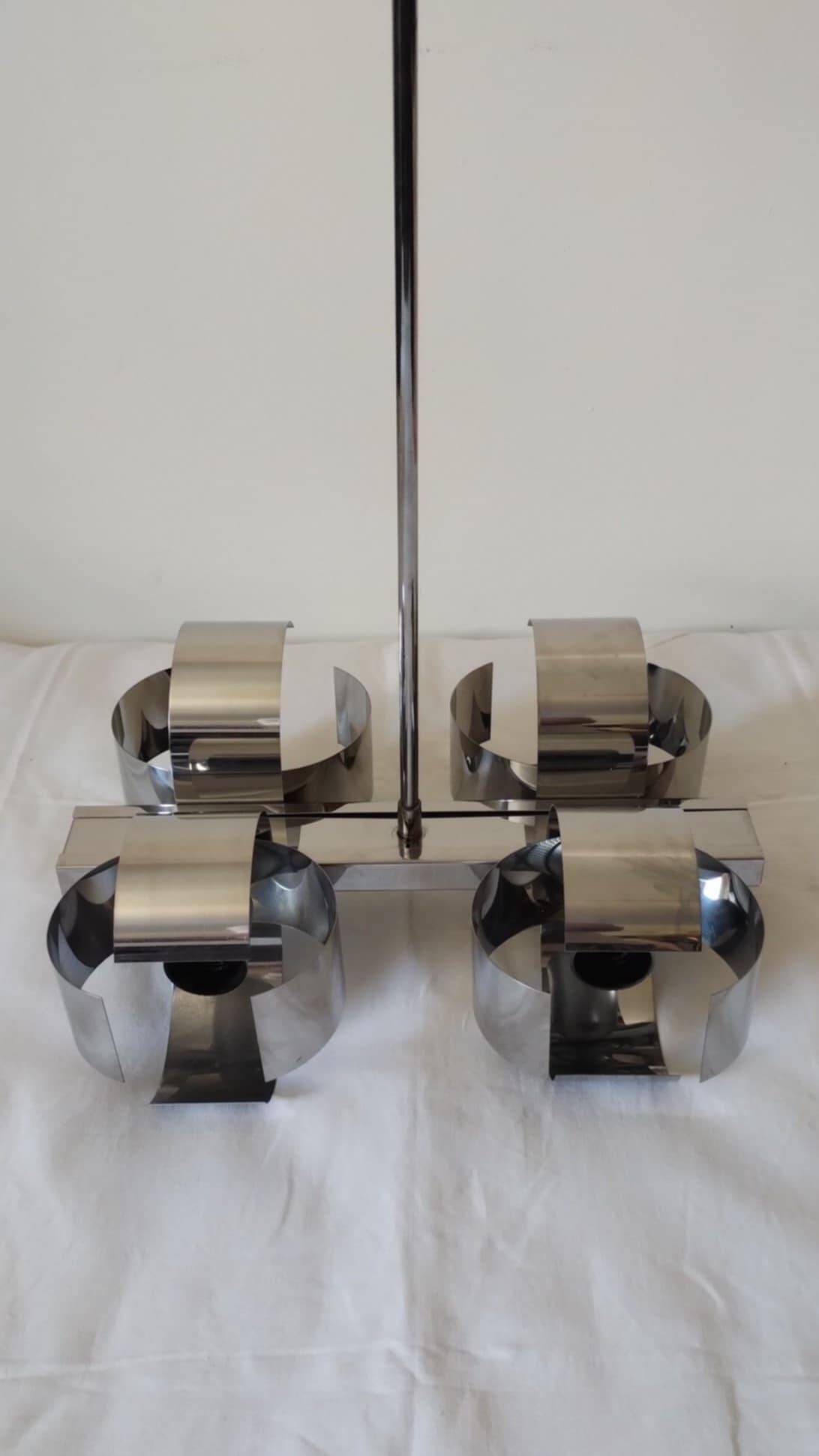 Space Age 4-light chandelier in chrome metal, 1970s