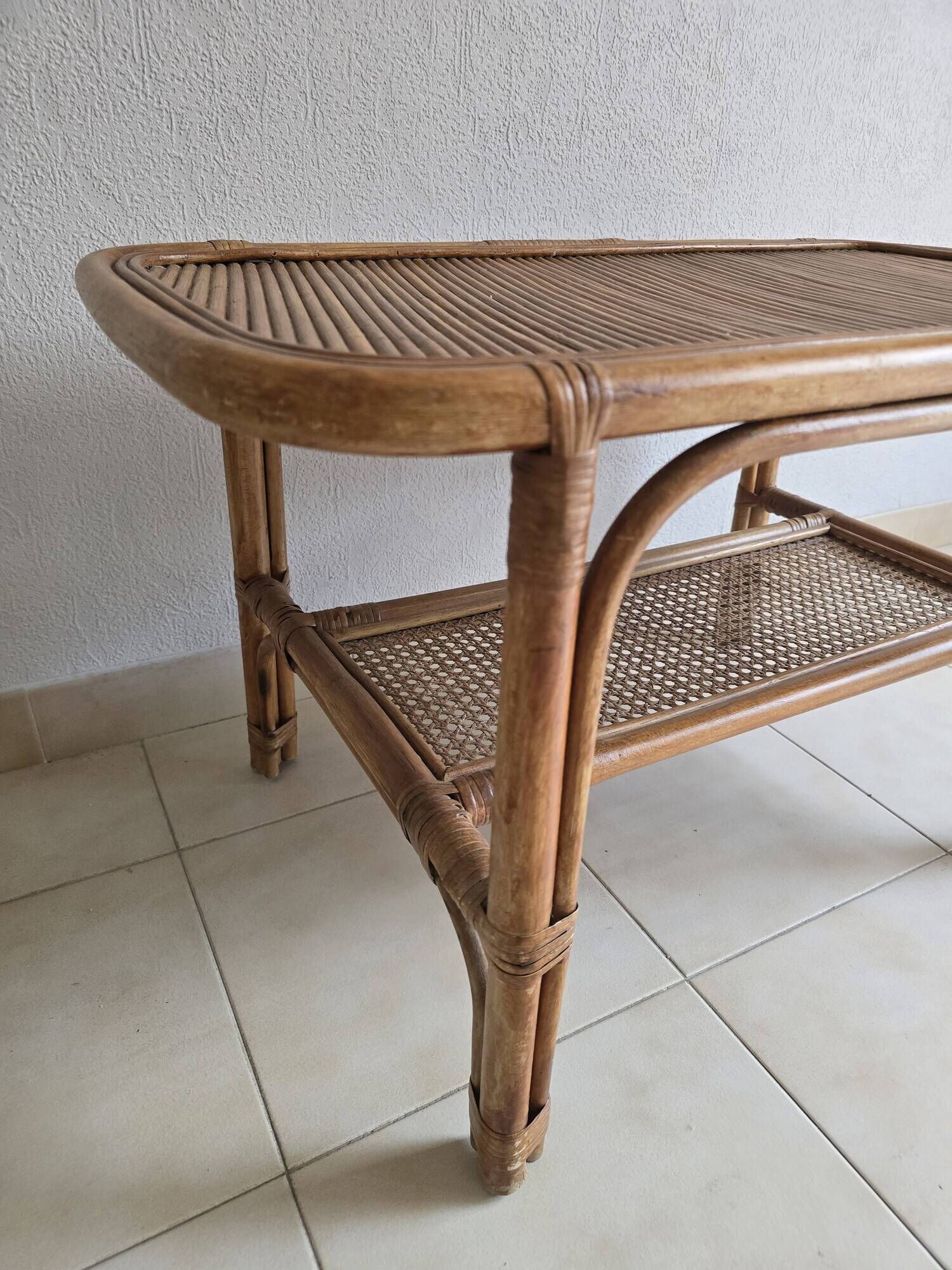 Vintage coffee table in rattan and cane – 1960s/70s