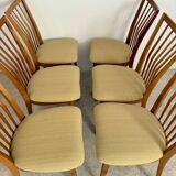 Lot of 6 old solid beech chairs, vintage design from the 60s, new fabric