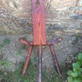 Brutalist tripod chair of conquistadors in fir and leather