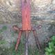 Brutalist tripod chair of conquistadors in fir and leather