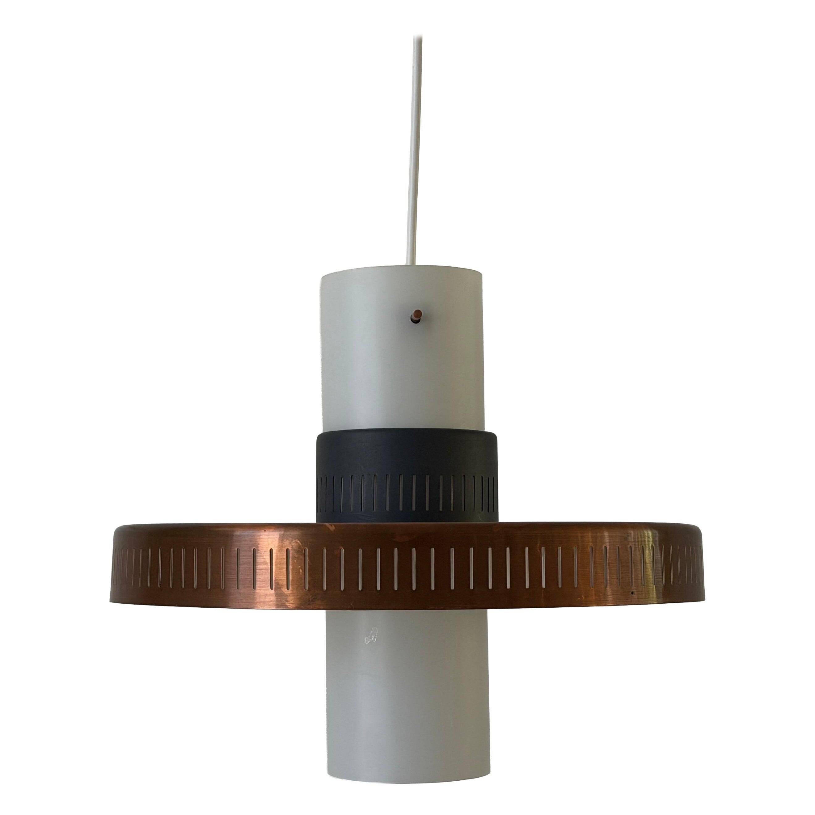 Glass ceiling light with a copper-coloured metal frame, 1960s, Germany.