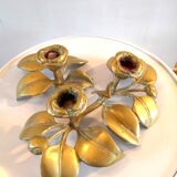Bronze candle holder with three flowers design 60s - 70s