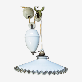 Pendant lamp rise and fall in porcelain and opaline