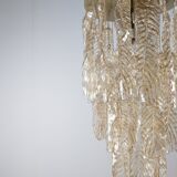 Italian Chandelier with Amber Caramel Murano Glass Leaves, 1970s