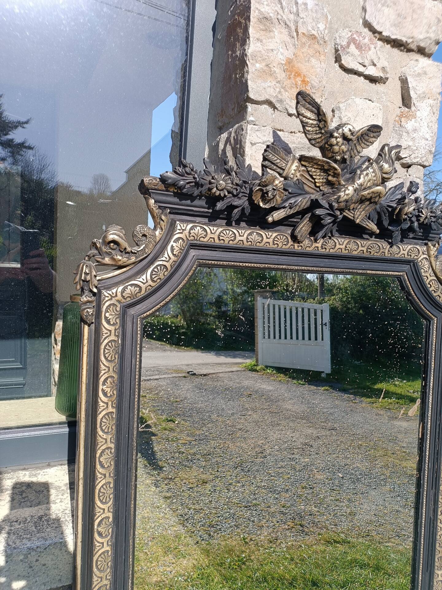 Antique mirror with pediment 168/88 cm