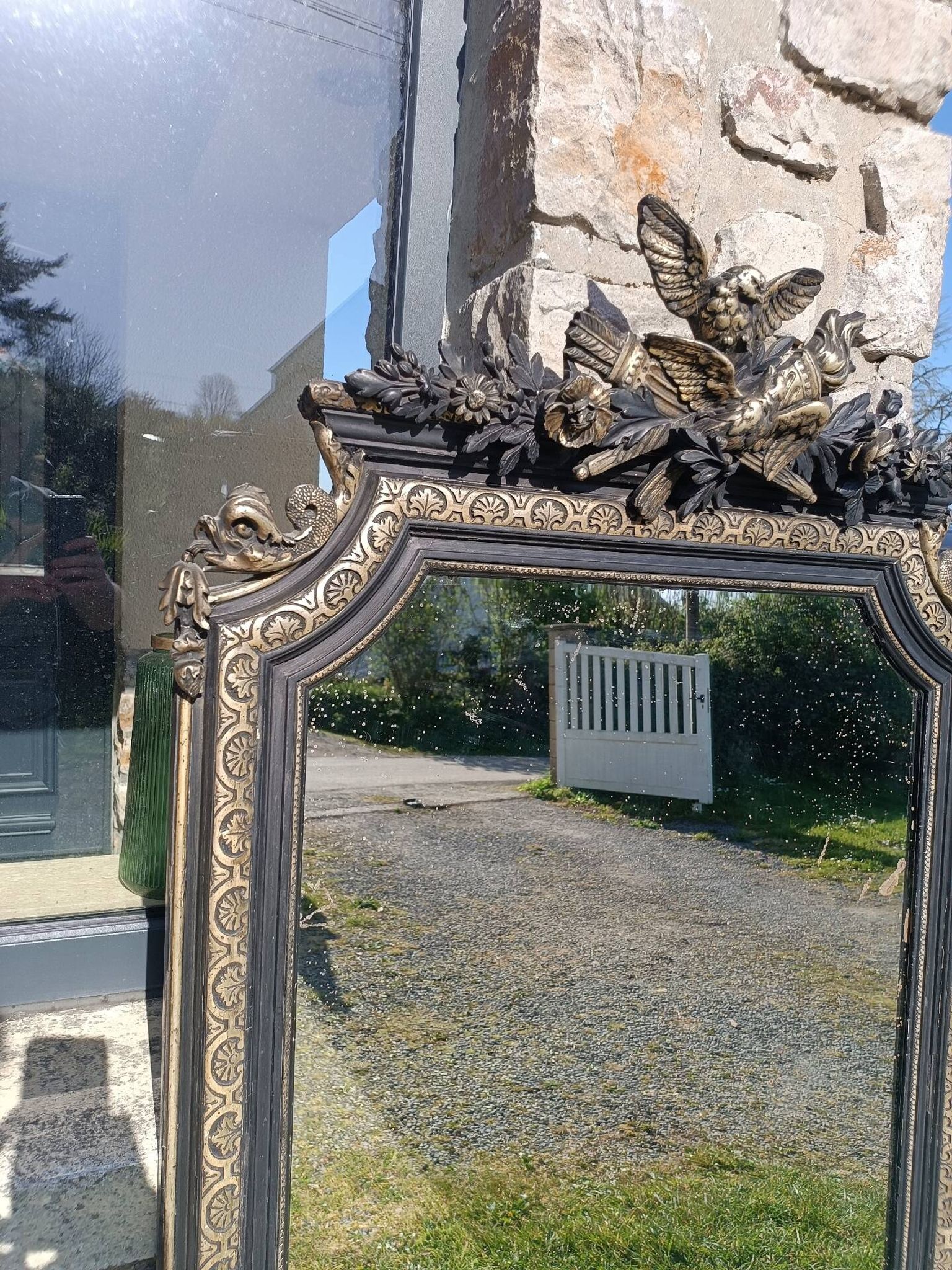 Miroir ancien à fronton 168/88 cm