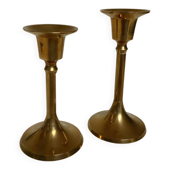 Pair of small brass tulip-shaped candlesticks