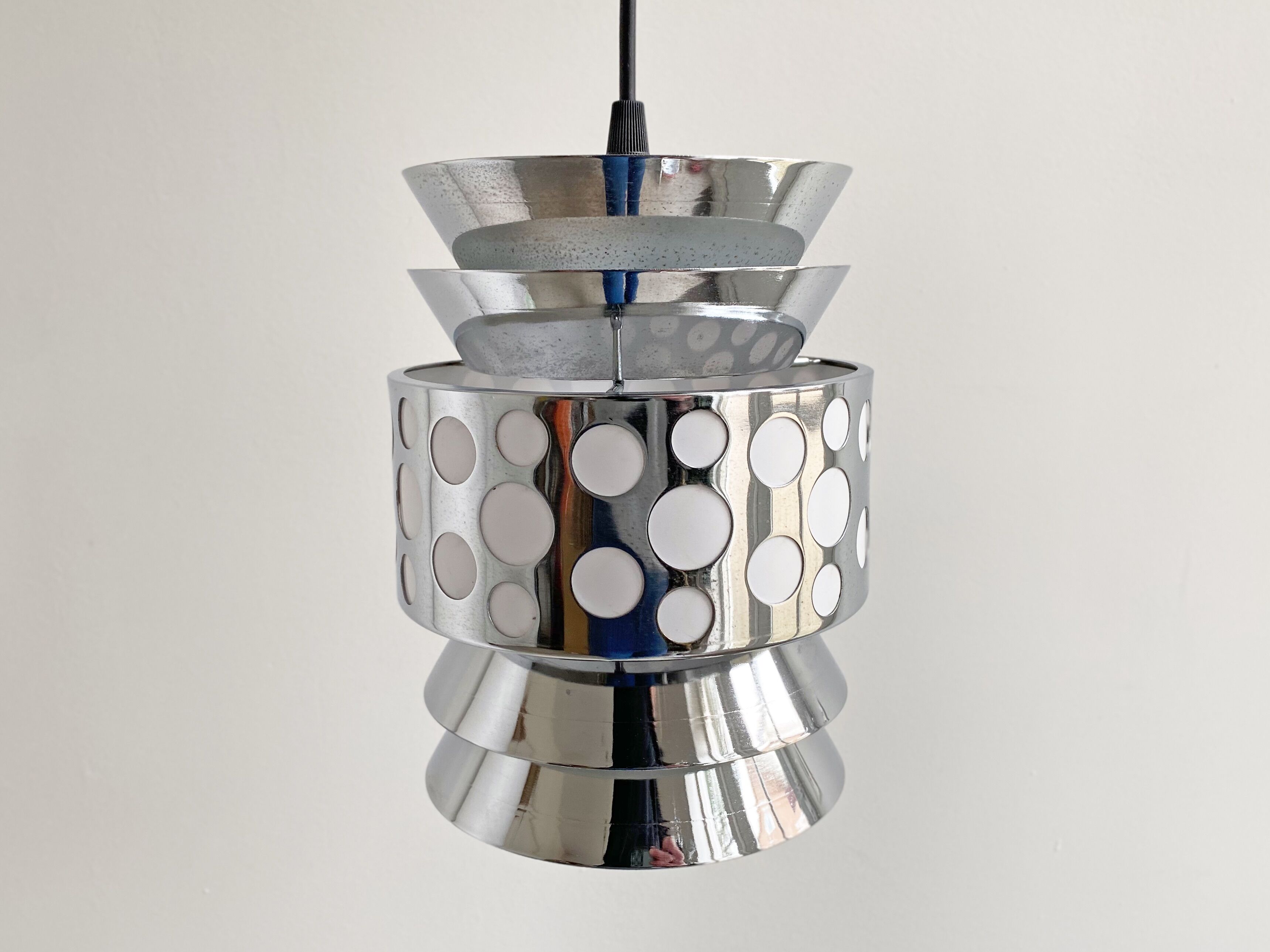 1970s chrome space age hanging lamp by massive, pendant light
