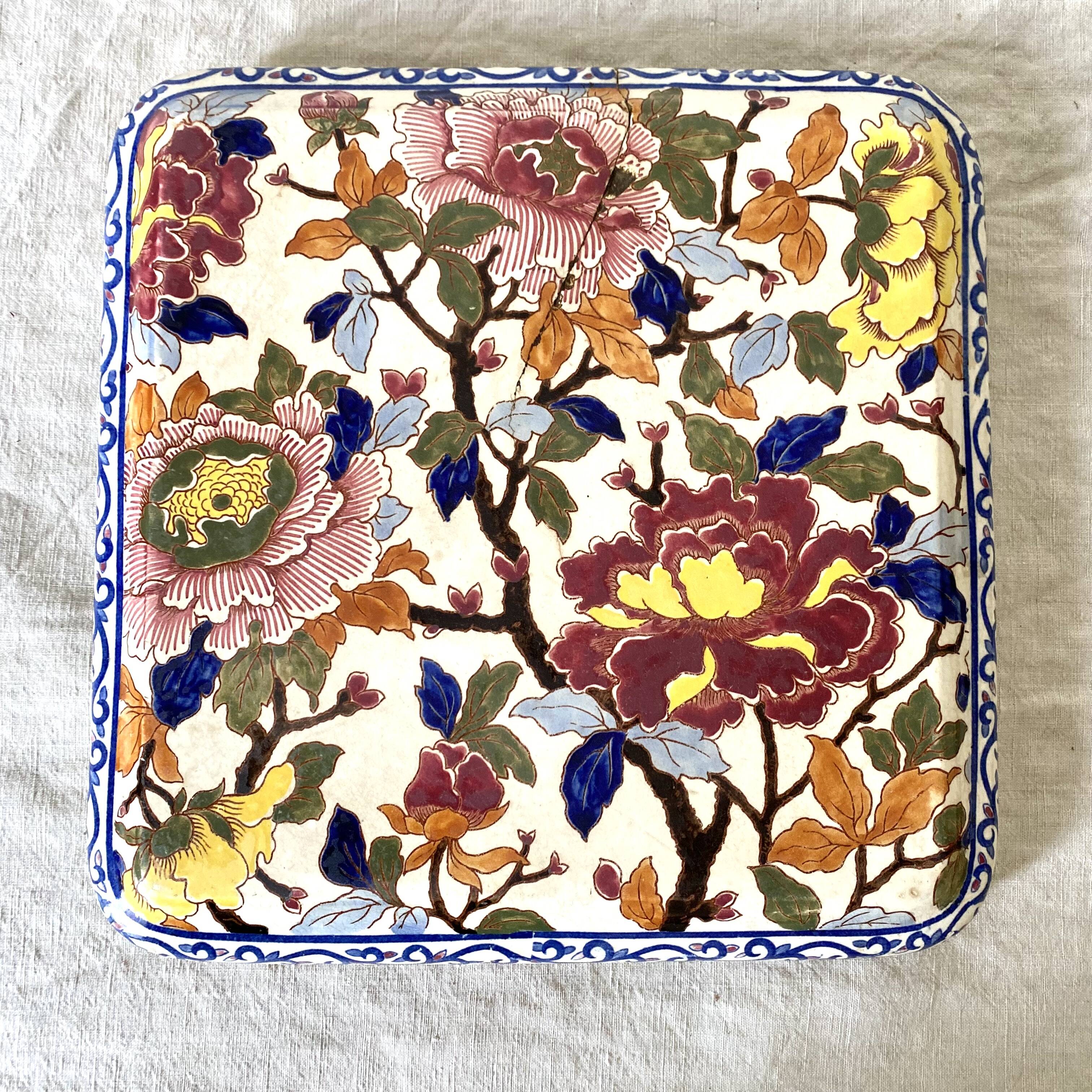 Gien earthenware trivet, Peonies