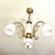 Three-light chandelier in gilded brass and porcelain, Art Nouveau style, 1970.