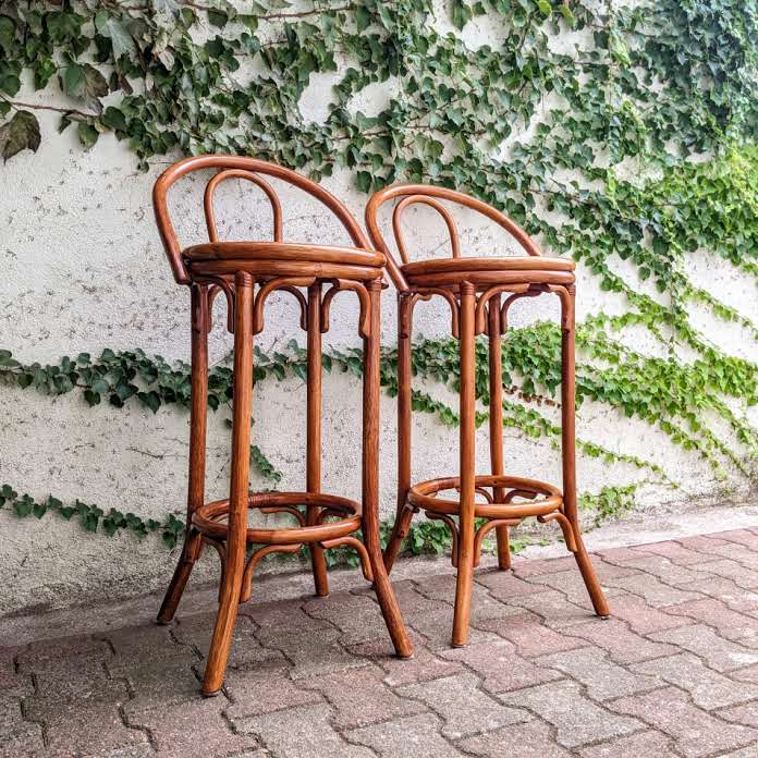 2 rattan and canning bar high chairs