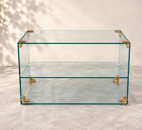 Console / étagère en verre et laiton Roche Bobois – années 1970