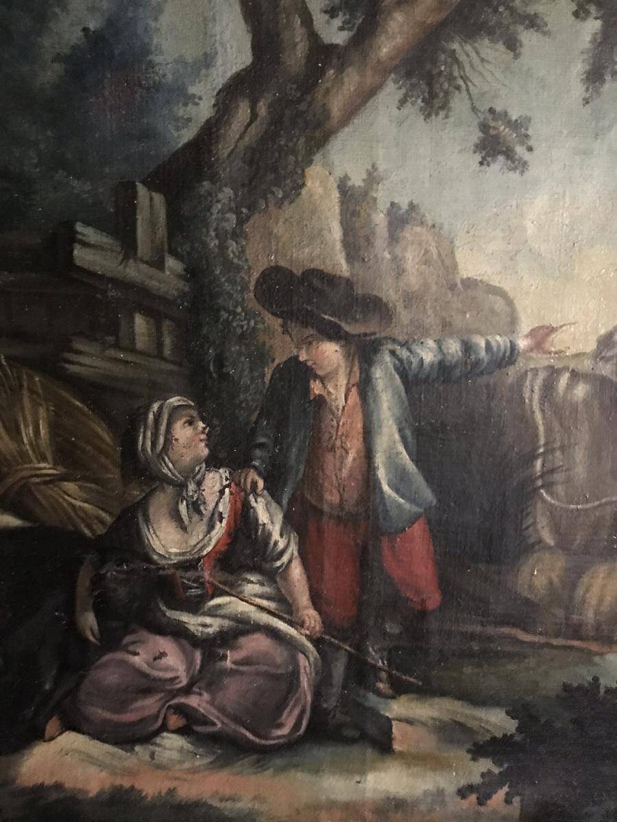 Oil on canvas stretched over a panel "pastoral scene"