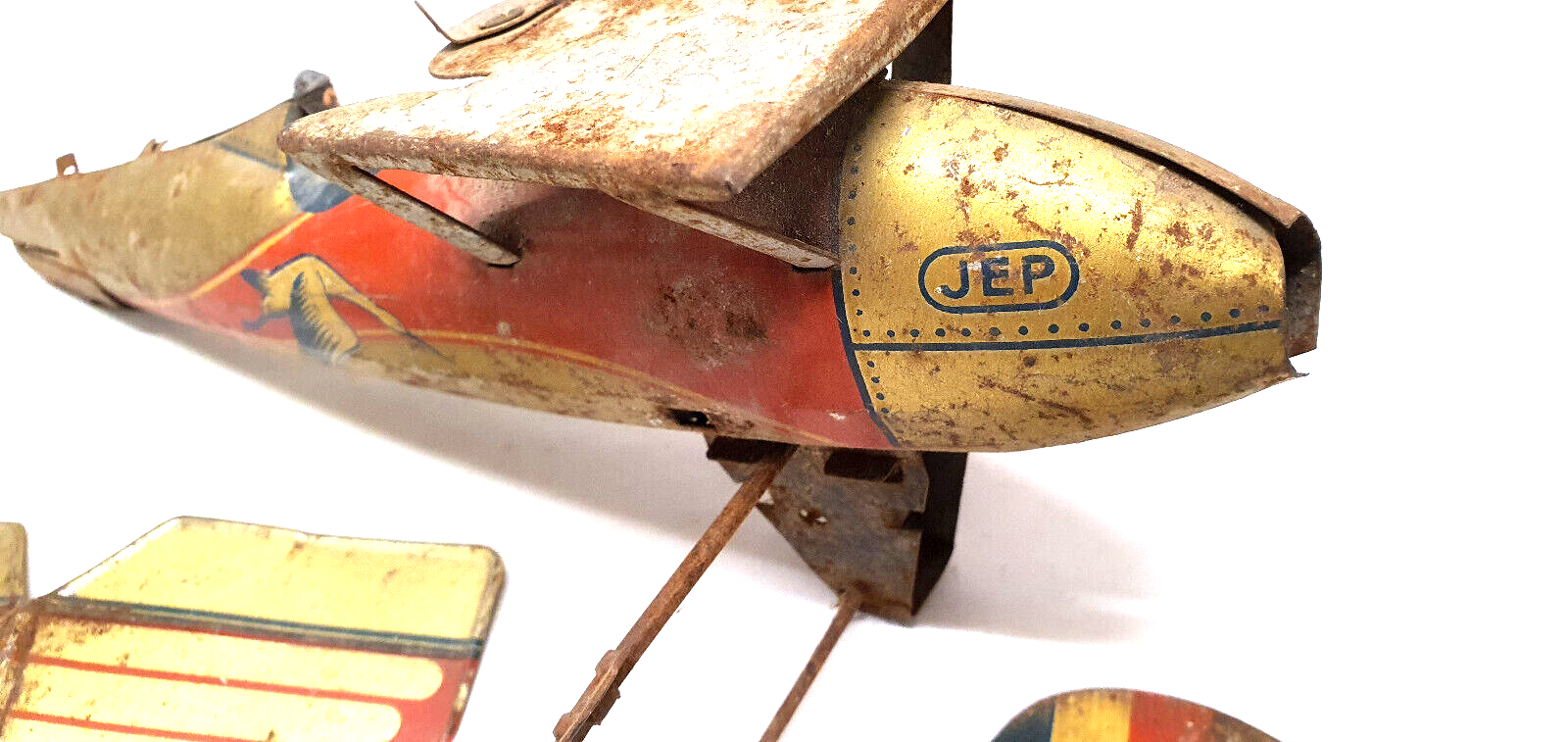 Old jep sheet metal airplane toy united France f252 stork squadron for part