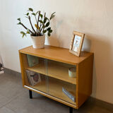 Vintage oak display cabinet from the 1960s.