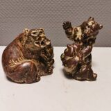 Two bear figurines from Danish Royal Copenhagen mid last century in sung glaze by Knud Kyhn (KK)