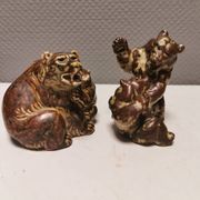Two bear figurines from Danish Royal Copenhagen mid last century in sung glaze by Knud Kyhn (KK)