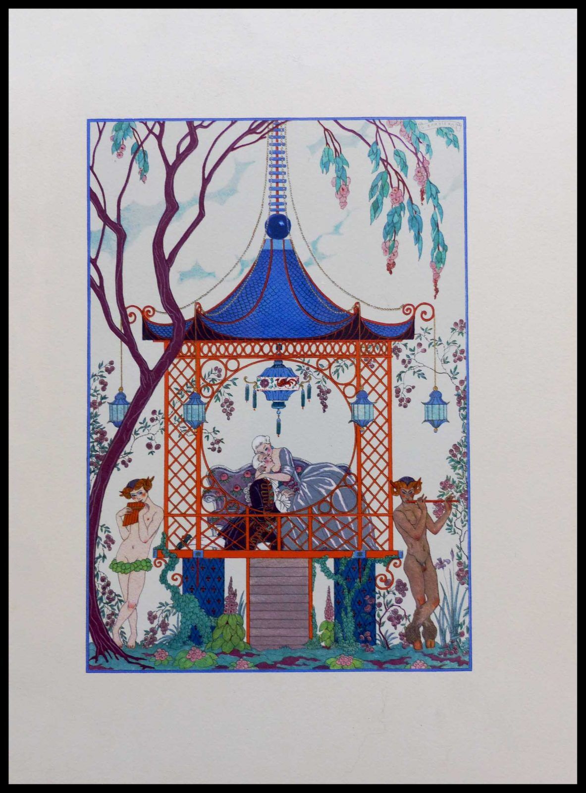 Original lithograph Georges Barbier Paradise of lovers 1928