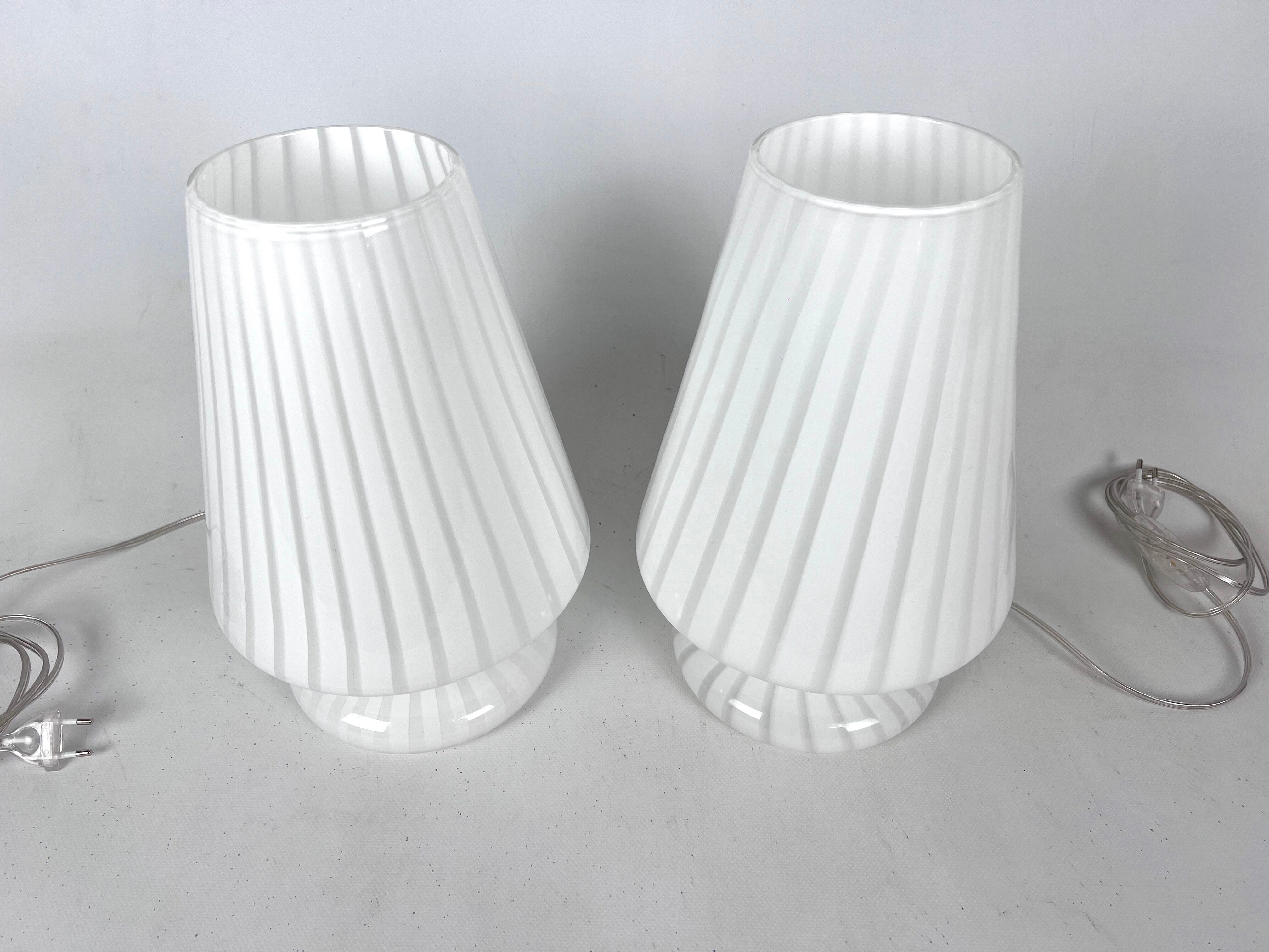 Vintage set of two postmodern Murano glass table lamps from 70s