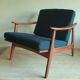 Danish teak lounge chair with blue-green cushions, 1960s