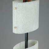 Scandinavian floor lamp in black lacquered steel and teak with two diffusers