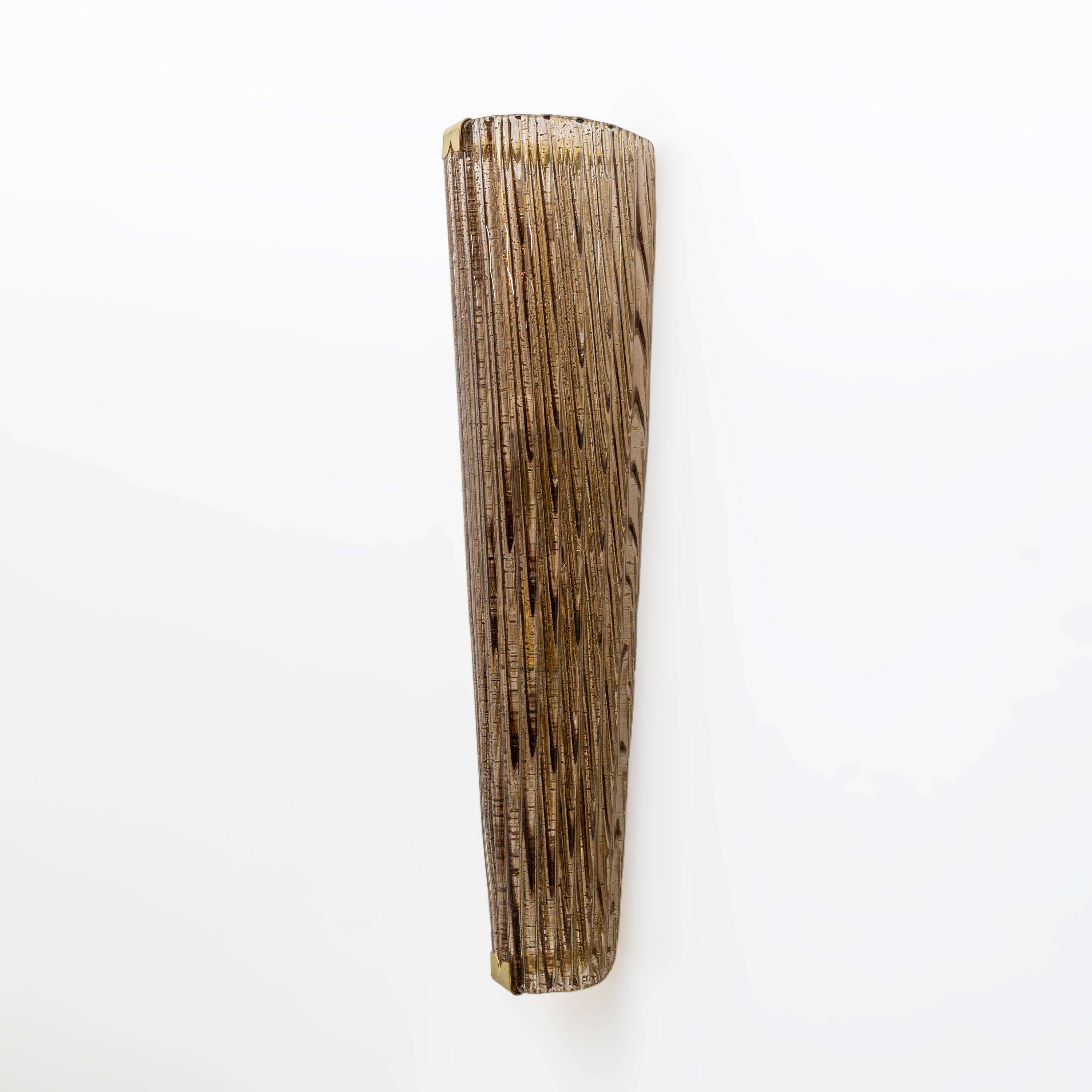 Pair of Modern Amber Murano Glass and Brass Sconces